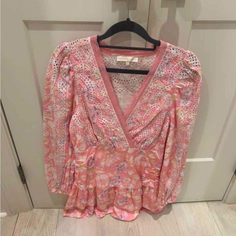 LoveShackFancy Pink and White Lace Mini Dress